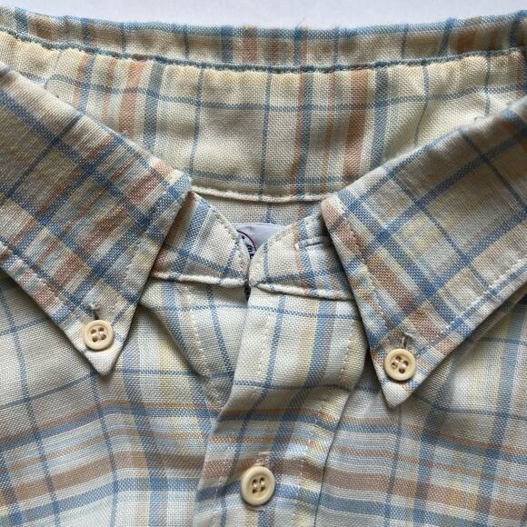 Vintage Ivy Classics Tan Blue Orange Plaid Button Down Short Sleeve Shirt XL USA - Picture 8 of 10